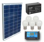 Kit Iluminação Placa Solar 60W Lâmpadas 3W 12V Bateria 7Ah