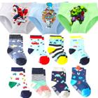 Kit Infantil 12 Cuecas Slip + 6 Pares De Meia Algodão Menino