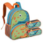 Kit Infantil Dinossauros Mochila Com Dois Estojos Escolares