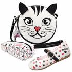 Kit Infantil Feminino Sapatilha, Bolsa e Estojo Gatinho, Magicc Kids