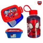 Kit Infantil Garrafa 280ml Lancheira Com divisória interna removível 680ml Escola Passeio Viagem Spidey Plasutil