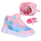 Kit Infantil tenis de led sereia criança infantil meninas rosa