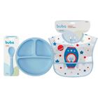 Kit Introdução Alimentar Prato e Colher de Silicone com Babador Impermeável - Buba Baby