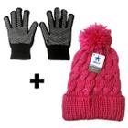 Kit Inverno Básico Touca Pompom E Luva Antiderrapante