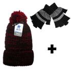 Kit Inverno Frio Luva Dedos Abertos Touca Pompom Quentinha