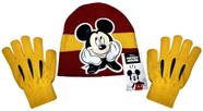 Kit Inverno Infantil Personagem Mickey Mouse - Vermelho E Amarelo - Disney : Touca / Gorro + Luvas