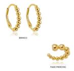 Kit Irene - Kit Brinco + Fake Piercing Bolinhas banhado em ouro 18k