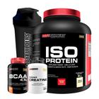 Kit Iso Protein 2Kg Bau+Creatina+Bcaa+Coquetele-Bodybuilders