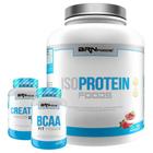 Kit Iso Protein Foods 2Kg Morango + Bcaa + Creatina Brnfoods