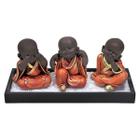 Kit Jardim Zen Buda Não Vejo/Escuto/Falo Na Madeira Preta - M3 Decoração