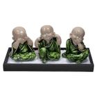 Kit Jardim Zen Buda Não Vejo/Escuto/Falo Na Madeira Preta - M3 Decoração