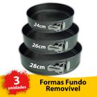 Kit Jogo 3 Formas Fundo Removível Antiaderente Redonda Premium Bolo Torta