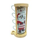 Kit Jogo 4 Xicaras Café Chá hotel 200ml Empilháveis C/ Suporte Pinus - Feliz Natal - Antilope Decor Porcelanas