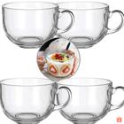 Kit Jogo 4 Xícaras Vidro Jumbo Para Café Capuccino Chá 400 Ml - Conjunto Copos De Vidro Diferentes Caneca Grande Redonda E Transparente - IDEAL