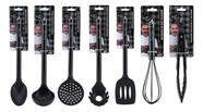 Kit Jogo 7 Peças Colher Silicone Preto Cabo Inox All Black Cozinha