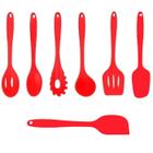 Kit Jogo Colheres Utensílios Silicone Maciço 7 Peças Vermelho - HomeCk