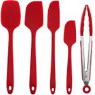 Kit Jogo Conjunto 5 Peças Espátula e Pegador Silicone Utensílio para Cozinha Bolo Confeitaria