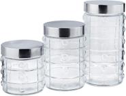 Kit Jogo de 03 Potes Vidro Vítreo com Tampa Mimo Style
