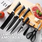 Kit Jogo De 6 Facas De Churrasco Antiaderente Fio De Navalha Cor Preto