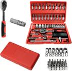 Kit Jogo de Chaves Catraca Soquete Reversível 46 Peças Aço Crv 1/4 Com Maleta E Extensor Porta Bit Para Parafusadeira