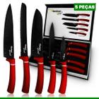 Kit Jogo de Facas de Cozinha Profissional Antiaderente 5 Peças Inox Vermelho