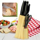 Kit Jogo de Facas Inox com Suporte de Madeira Faca Cozinha Churrasco Pão Conjunto de Facas com Cepo 7 Peças