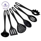 Kit Jogo de Utensílios Cozinha 6 Peças Nylon Preto Escumadeira Concha - LB