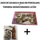 kit jogo de xicaras e bule em porcelana e torneira monocomando latão