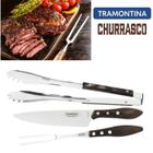 Kit Jogo Para Churrasco 3 Peças Churrasqueiro Inox Garfo Faca Pegador Tramontina