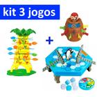 Kit Jogo Pinguim Quebra Gelo + Jogo Pula Macaco + Jogo Pula Pirata Barril