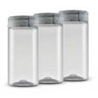 Kit Jogo Potes 1 litro 1,5 litro 2 litros Plástico Tampa Cozinha Encaixe Mantimento Organizador Transparente Premium Con
