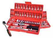 Kit Jogo Soquete 46 Pçs Aço Crv 1/4 Catraca Chave Com Maleta Cor Vermelho