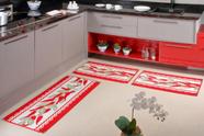 Kit jogo tapete cozinha 3 peças 100% antiderrapante não risca o piso toque veludo ótima qualidade-ka-21-vermelho