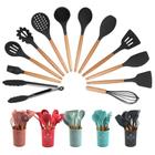 Kit Jogo Utensílios Colheres Silicone Madeira kit 12 kit