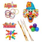Kit Jogos Brincadeiras Tradicionais Festa Junina Pescaria Varas Palhaço Bocão Argola