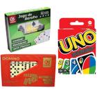 Kit Jogos com Dominó Profissional Jogo Uno Mattel Baralho Lavável 100% Plástico Divertido Férias