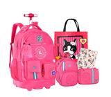 Kit Juvenil Mochila Escolar Rodinha com Lancheira e Estojo Rebecca Bonbon Original Clio Com Caderno e Ecobag