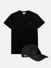 Kit Lacoste Masculino Camiseta Pima Cotton Preta e Boné Casual Side Preto