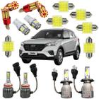 Kit Lâmpadas Ultra Led Com Cooler H4 H8 Luz Super Branca Farol De Milha Alto Baixo e Leds Teto Placa Ré Hyundai Creta Iluminação jogo luz toda branca