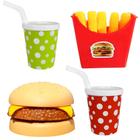 Kit Lanche Fast Food Hambúrguer com Batata e 2 Refrigerantes