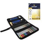 Kit Lápis Azul Desenho Estojo 51 peças Pintura Desenhista Profissional C/ Bloco