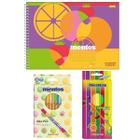 Kit Lápis de Cor + Caderno Desenho + Canetinha Pastel Mentos - Compactor