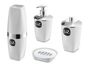 Kit Lavabo 4 Peças Porta Escova Sabonete Líquido Branco - UZ