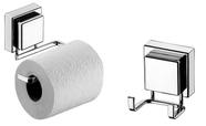 kit lavabo banheiro cromado ventosa 02 peças Future porta papel higiênico e gancho duplo
