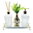 Kit Lavabo Branco Luxo Dourado Vasinho Difusor Aromatizador - Xp