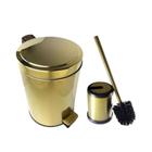 Kit Lavabo Inox Dourado Lixeira 5L e Escova Easy Fineza