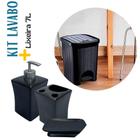 Kit Lavabo Porcelana 3 Peças Porta Sabonetes e porta Escovas + Lixeira pedal 7 litros preta