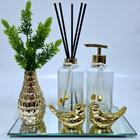 Kit Lavabo Vasinho Espelhado, Difusor, Saboneteira, Bandeja (Square)