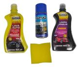 Kit Lavagem Automotiva Shampoo Limpa Pneu Silicone Esponja