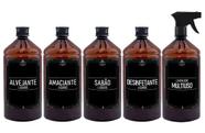 Kit Lavanderia 5 Frascos Plástico Pet Âmbar 1 Litro Sabão Amaciante Alvejante Desinfetante Liquido Organizada Minima